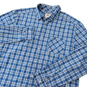 Lacoste Slim Fit Shirt Mens 44 Blue White Plaid Cotton Button Down Long Sleeve